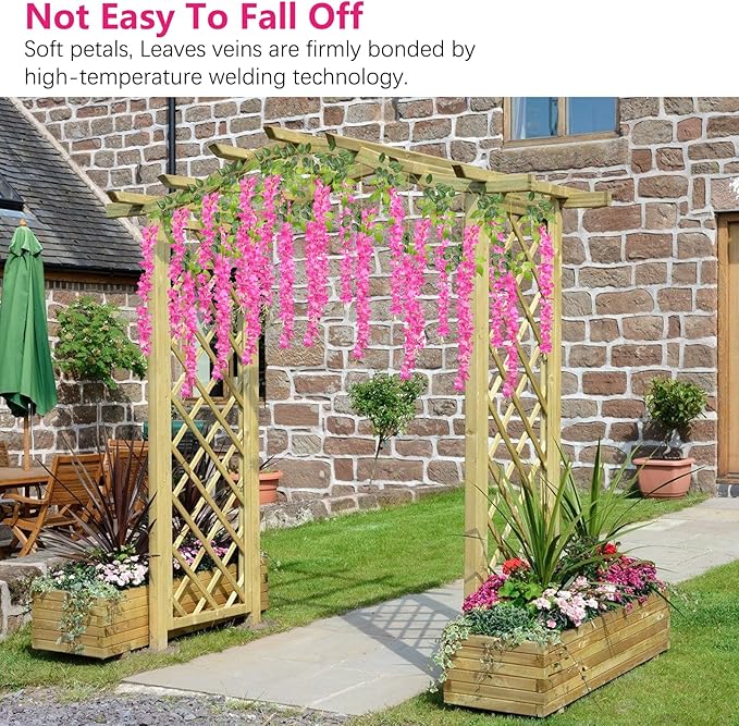 24 Pack Fuchsia Wisteria Hanging Flowers, 3.4 Ft Fake Hanging Flowers, Artificial Wisteria Garland Vines for Wedding Room Backdrop Outdoor Patio Garden Decoration
