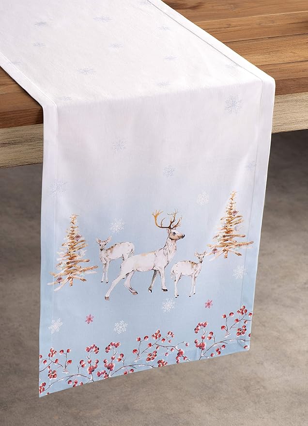 Maison d' Hermine Table Runner 100% Cotton Single Layer Table Runners 72 inches Long for Thanksgiving Christmas Decorations Home Kitchen Dining Party Wedding (Fairy Tale Forest, 14.5" x 72")