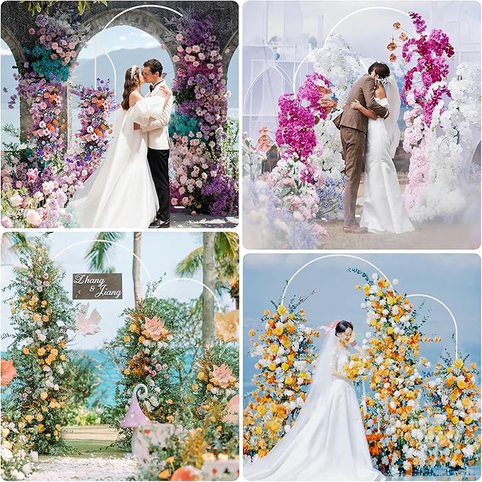 Metal Wedding Arch Backdrop Stand, White, Set of 2 in 7.2 ft and 6 ft Sizes