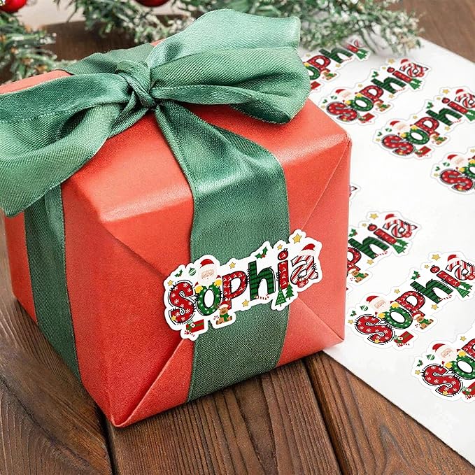 Personalized Christmas Stickers Custom Santa Claus Name Stickers Label for Gifts Box Package Envelope Seals Cards Christmas Gifts Tag for Family Kids A Sheet