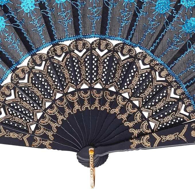 QIRMIZI 30 Pack Fabric Folding Handheld Fans, Perfect for Weddings, Parties, and Dancing,Light Blue