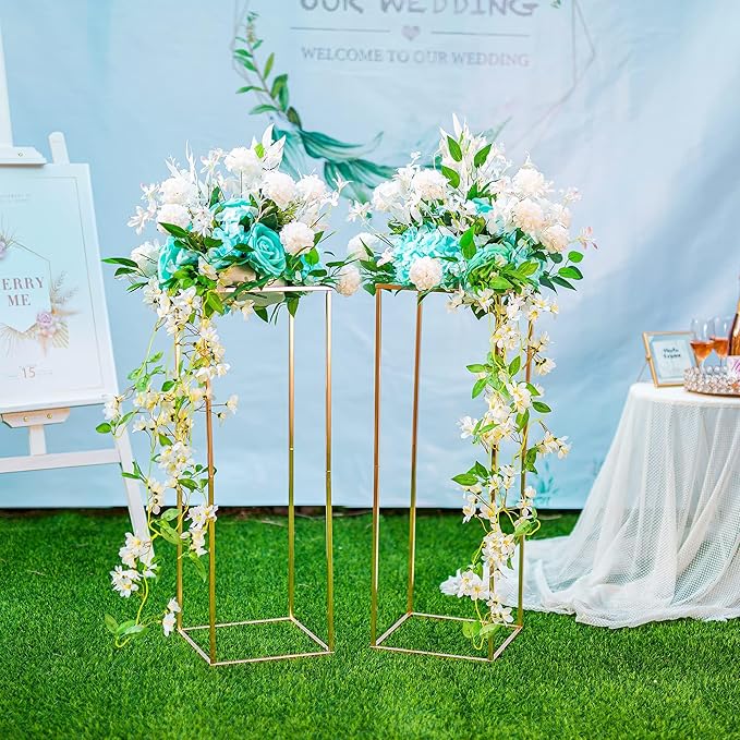 Metal Flower Stand in Gold, 31.5 Inch Cube Wedding Centerpiece