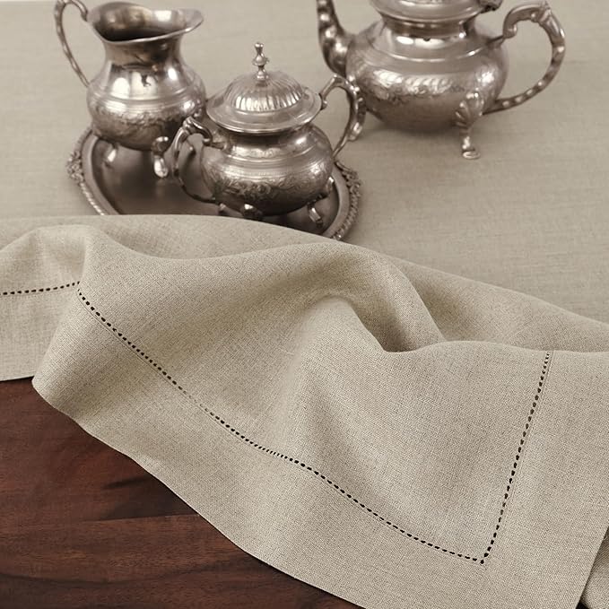 Solino Home Linen Natural Table Runner 144 Inches Long - 100% Pure Linen Extra Long Table Runner 14 x 144 Inch for Fall, Autumn, Thanksgiving, Christmas - Classic Hemstitch