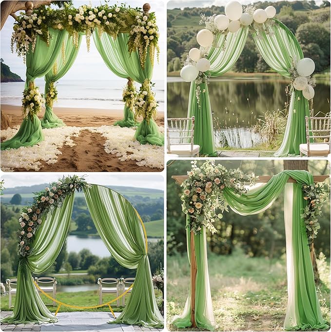 Wedding Arch Draping Fabric 2 Panels 28.7" x 20FT Sage Green Sheer Chiffon Backdrop Drapes for Wedding Ceremony Birthday Party Bridal Shower Outdoor Decoration