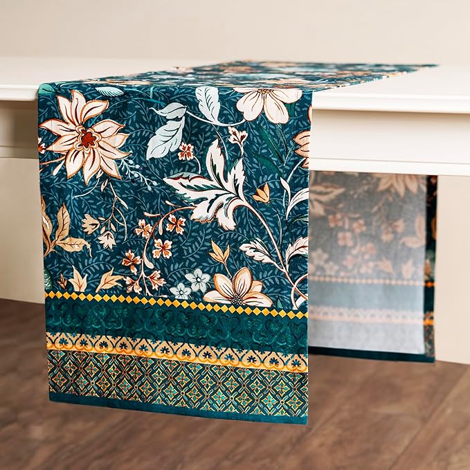 Maison d' Hermine Table Runner 100% Cotton Single Layer Table Runners 72 inches Long for Thanksgiving Christmas Decorations Home Kitchen Dining Party Wedding (Luxury Loft - Dark Teal, 14.5" x 72")