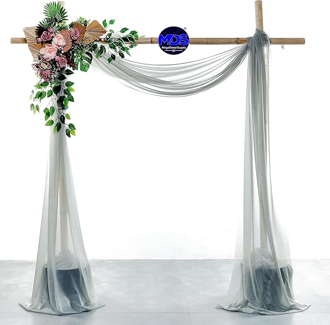 MDS Halloween Chiffon Draping Fabric - 1 Panel, 30" Wide x 50ft Long - Sheer Spooky Arbor & Canopy Drapery for Haunted House Backdrops, Party Ceilings, DIY Costumes & Themed Events - Gray