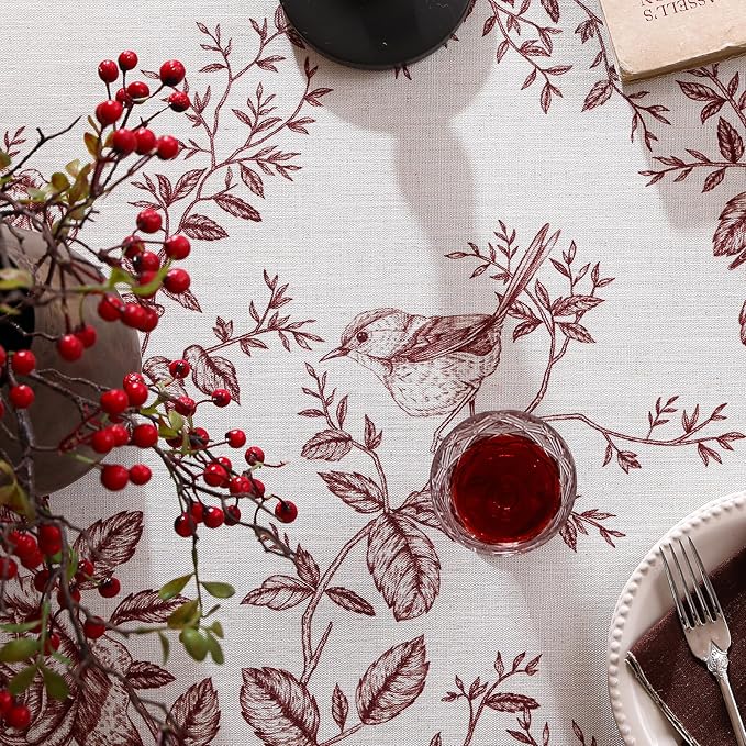 Rectangular Tablecloth 55x71 Inch Linen Polyester Blend Floral