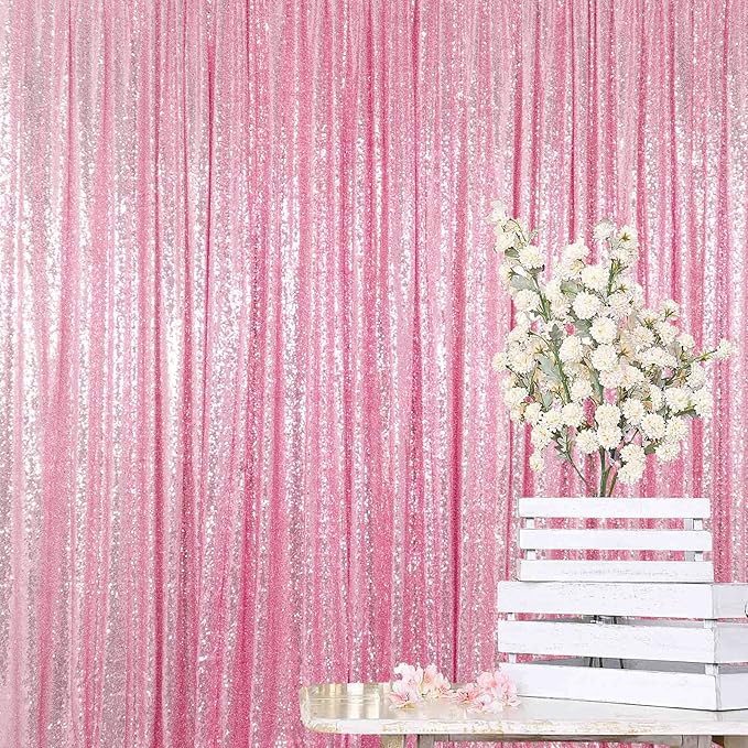 Sequin Backdrop Curtain 8x10 ft Rose Pink with Rod Pocket