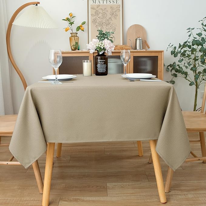 Biscaynebay Textured Fabric Square Tablecloths 90x90 Inches, Natural Water Resistant Spill Proof Card Table Cloth Folding Table Cover for Dining, Kitchen, Wedding and Parties, Machine Washable