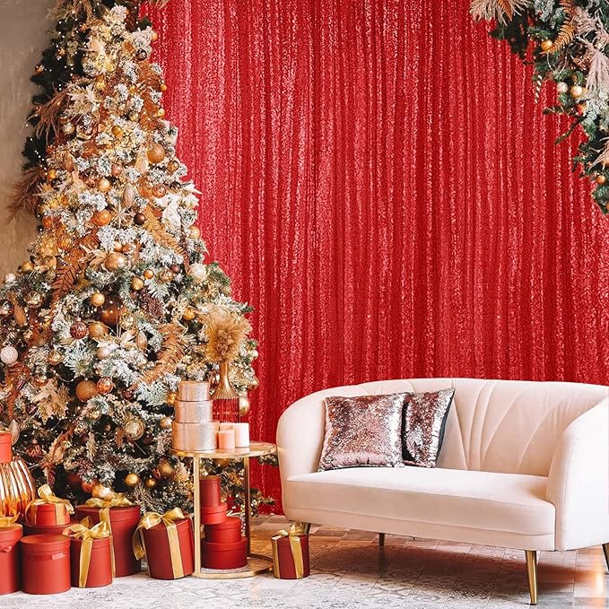 Sparkly Red Sequin Backdrop Panels, 2 x 8 Ft, Pack of 4 for Events