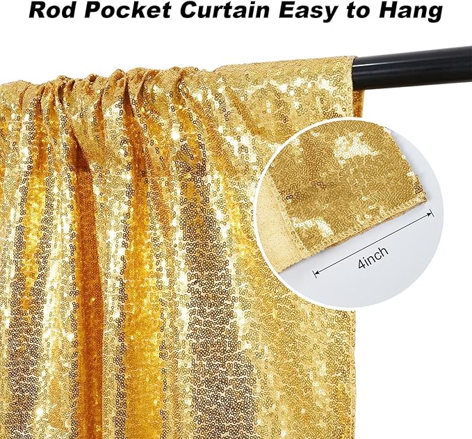 Gold Sequin Backdrop Curtain, 10ft x 10ft, Satin-Backed, Light-Blocking