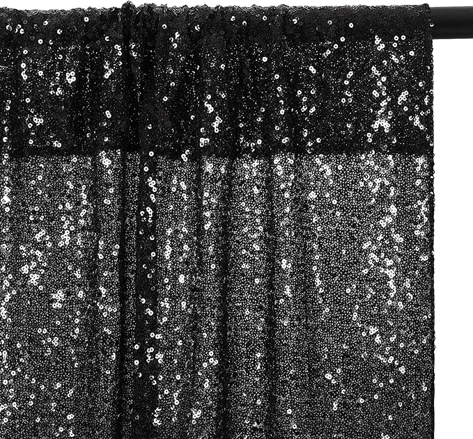 Eternal Beauty Black Sequin Backdrop, 8x8 Ft Halloween Glitter Background Curtains for Shimmer Photography Party Wedding Birthday Back Drop Decor