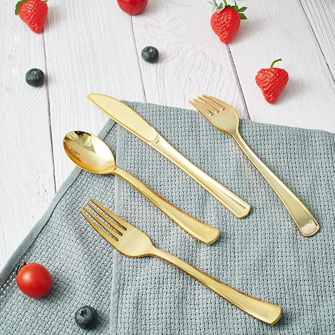 Gold Plastic Party Spoons, 300 Count, 6.8 Inch Disposable