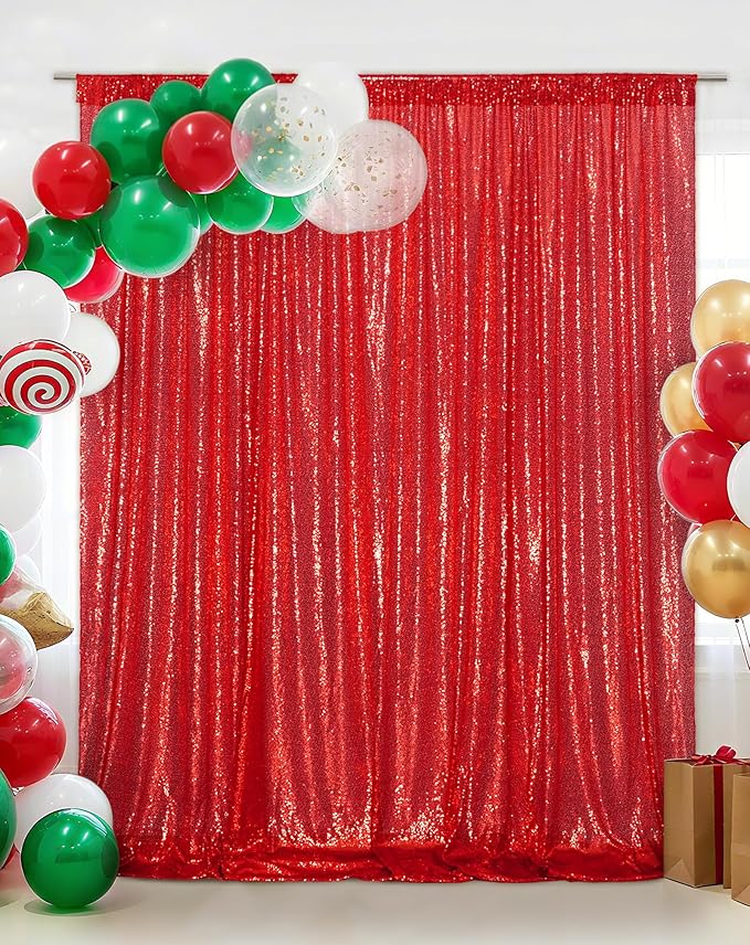 Eternal Beauty Red Sequin Backdrop, 10x10 Ft Glitter Background Curtains for Christmas Shimmer Photography Party Wedding Birthday Back Drop Decor