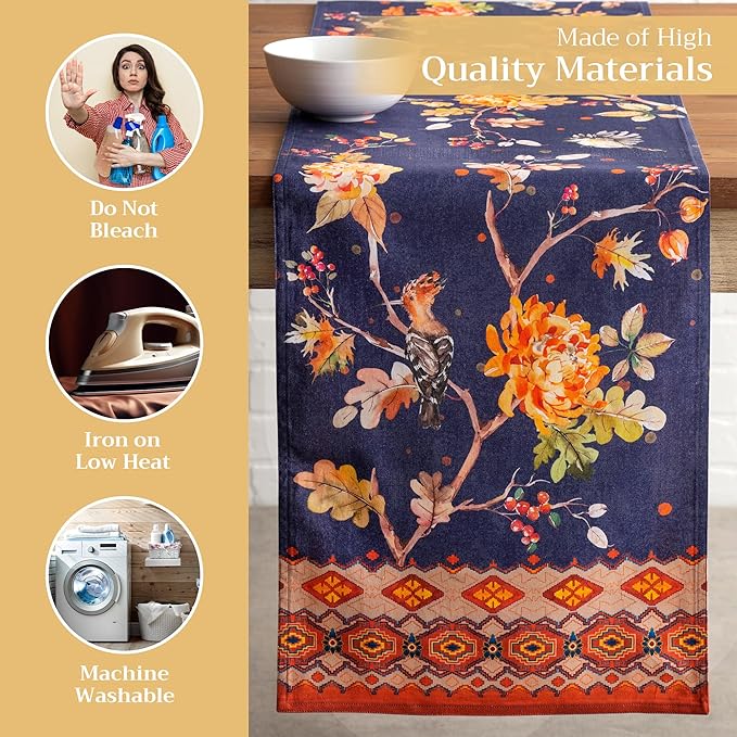 Maison d' Hermine Table Runner 100% Cotton Double Layer Table Runners 108 inches Long for Thanksgiving Christmas Decorations Home Kitchen Dining Party Wedding (Kelim - Infinity, 14.5" x 108")