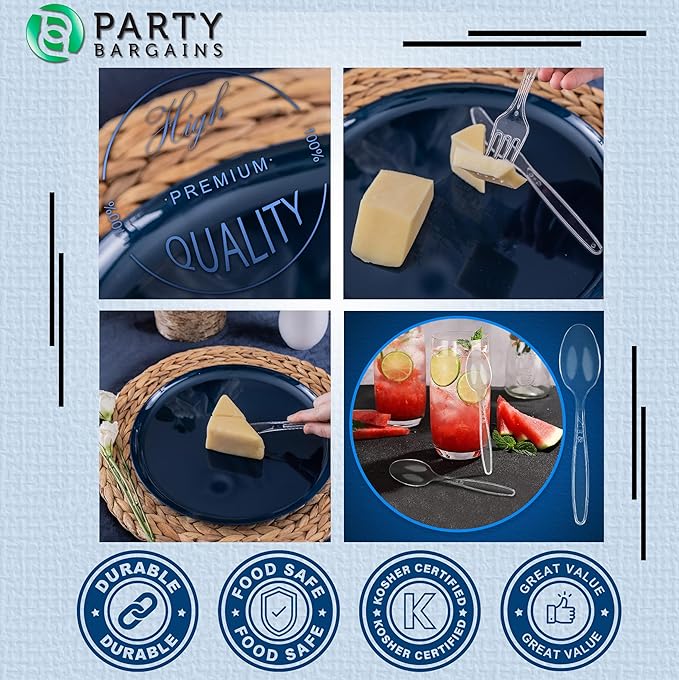 Heavy Duty Plastic Cutlery Set, 720 Pieces, Sapphire Silver Finish
