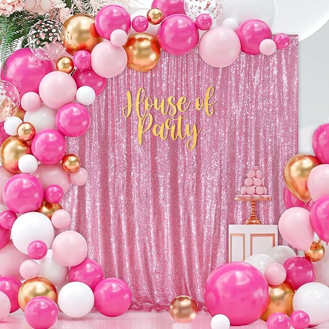Sequin Backdrop 8ft x 8ft Blush Pink Glitter Backdrop Curtains Glitter Background for Baby Shower Wedding Party Decorations