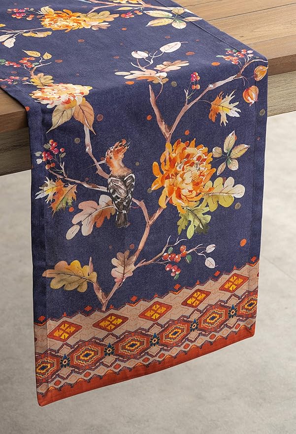 Maison d' Hermine Table Runner 100% Cotton Single Layer Table Runners 48 inches Long for Thanksgiving Christmas Decorations Home Kitchen Dining Party Wedding (Kelim - Infinity, 14.5" x 48")