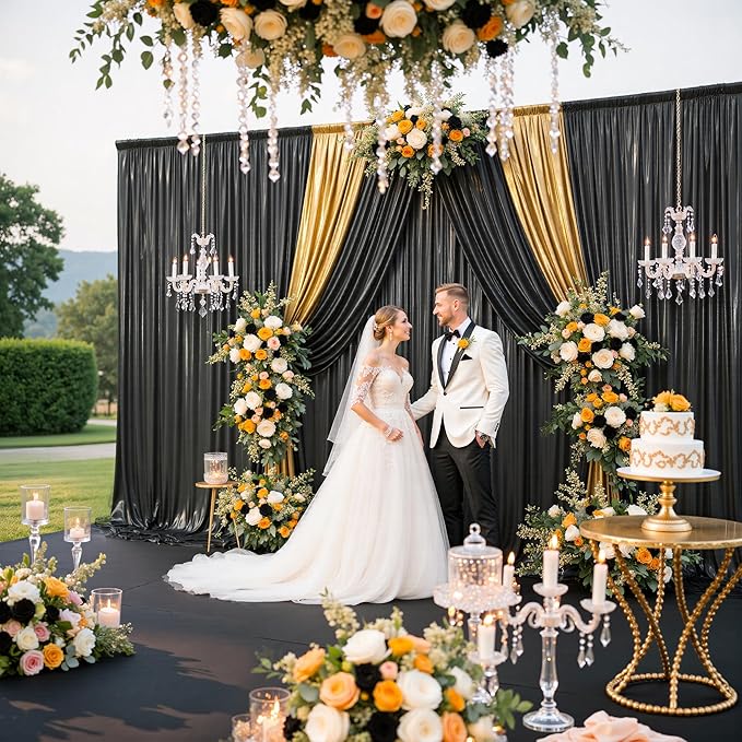 10x10FT Black Sequin Backdrop - 2 Panels 5x10FT Wrinkle-Free Glitter Drapes for Weddings, Parties & Events
