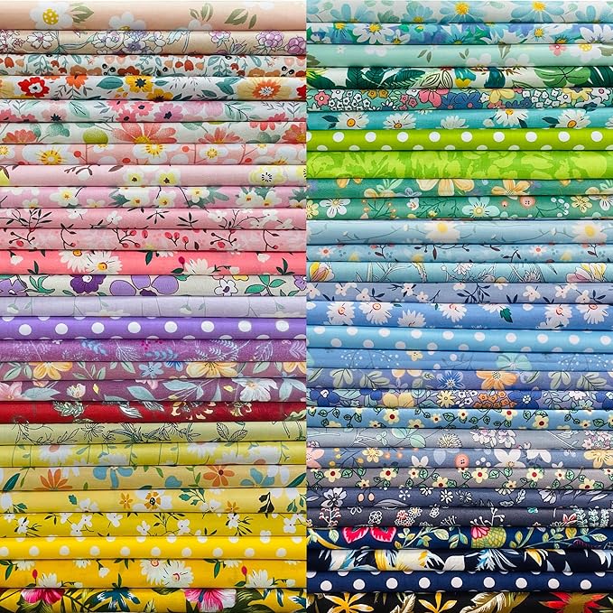 5" x 5" 50 PCS 100% Cotton Fabric Bundles for Quilting Sewing DIY & Quilt Beginners, Quilting Supplies Fabric Squares