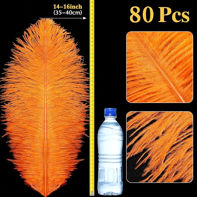 80 Pcs Large Natural Ostrich Feathers Plumes 14-16 Inch Bulk for DIY Crafts Wedding Party Centerpiece Vase