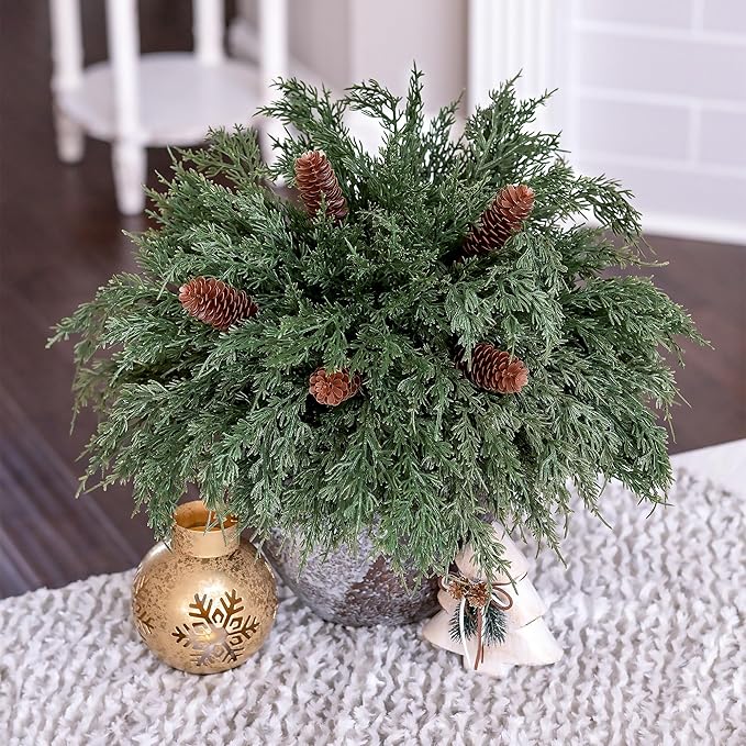 Artificial Pine Branches, 12 Cedar Stems and 5 Pinecone Stems, Plastic