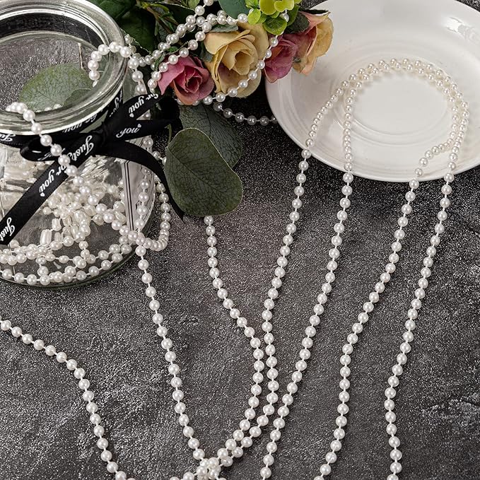 5mm Crafts Faux Pearl Beads Garland Pearl Bead Roll Strand of Pearls to Decorate Floral Centerpieces Wedding Party Favor Christmas Tree(99Feet Gold)