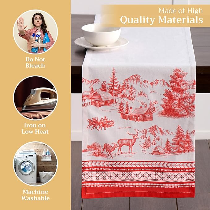 Maison d' Hermine Table Runner 100% Cotton Single Layer Table Runners 72 inches Long for Thanksgiving Christmas Decorations Home Kitchen Dining Party Wedding (Winter Jouy, 14.5" x 72")
