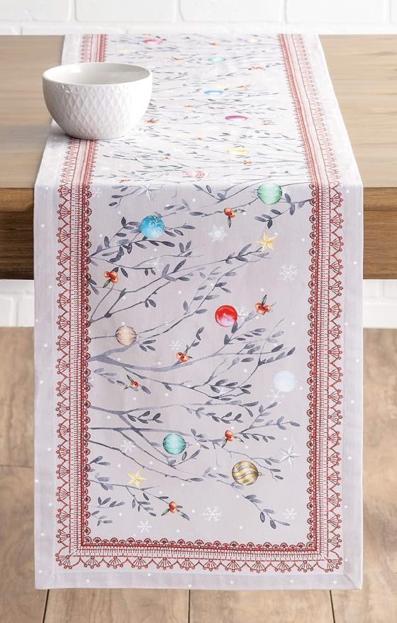 Maison d' Hermine Table Runner 100% Cotton Single Layer Table Runners 72 inches Long for Thanksgiving Christmas Decorations Home Kitchen Dining Party Wedding (Fairy Christmas, 14.5" x 72")