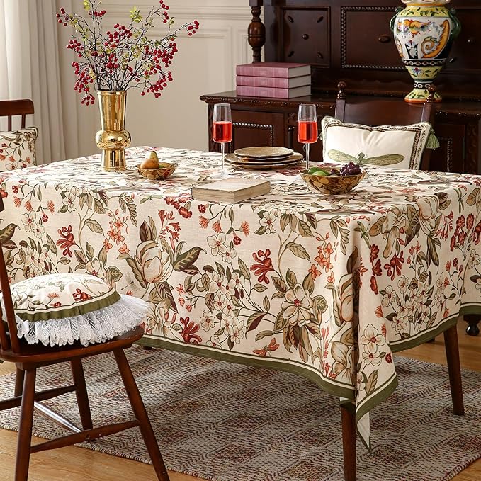 Tablecloth 55x79 Inch Rectangular Linen-Polyester Blend Floral Print
