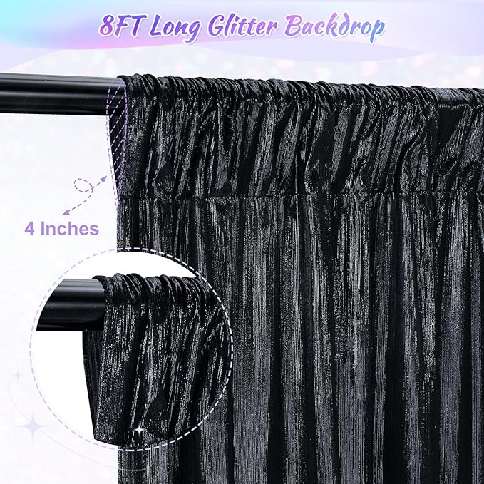 Black Backdrop Curtain 4.8x8FT Halloween Backdrop Sparkly Sequin Party Background Drapes for Birthday Wedding Stage Shimmer Wall Backdrop