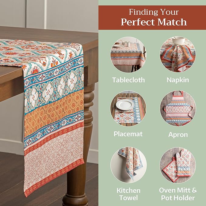 Maison d' Hermine Table Runner 100% Cotton Single Layer Table Runners 72 inches Long for Thanksgiving Christmas Decorations Home Kitchen Dining Party Wedding (Romane, 14.5" x 72")