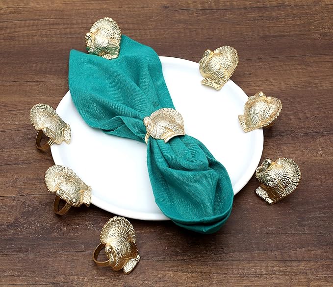 Turkey Bird Gold Napkin Rings Set of -12 for Dinner Parties, Weddings Receptions, Family Gatherings, or Everyday Use - Set Your Style with Daily Use Table Décor Accessories - ALPHA Living HOME