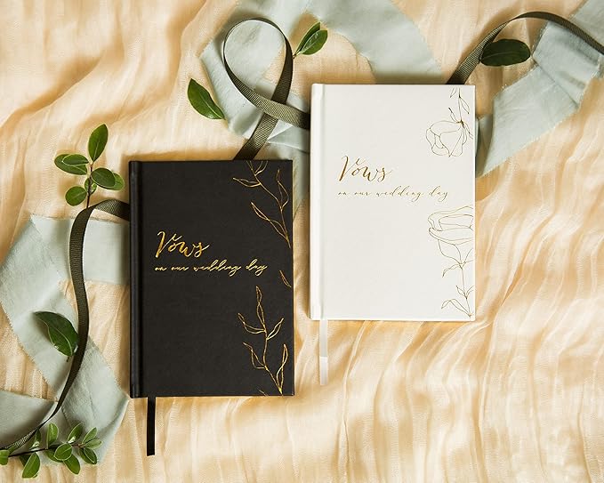 Guestbooks Wedding Vow Book Set of 2, Black and White PU Leather, 80 Pages