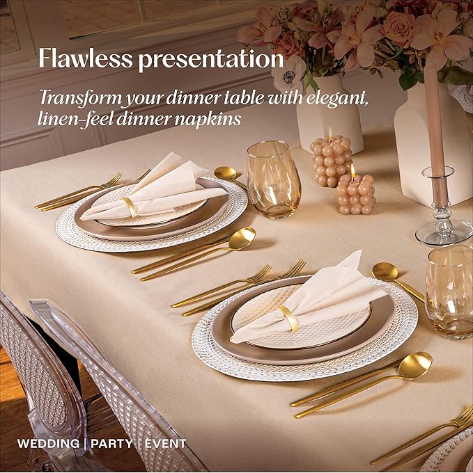 200-Pack Disposable Linen-Feel Caramel Napkins, 12" x 17" Cloth-Like Paper Dinner Napkins For Wedding, Bathroom, Party Or Event