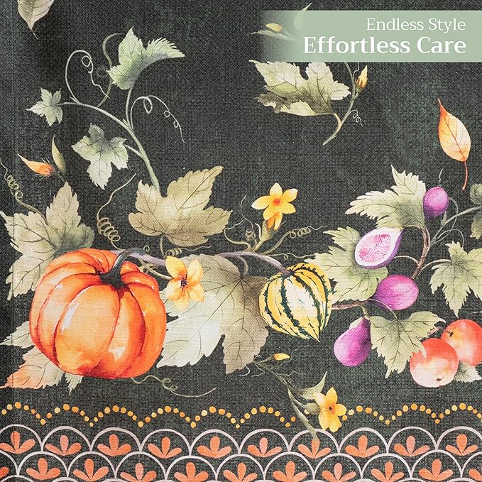 Maison d' Hermine Table Runner 100% Cotton Single Layer Table Runners 108 inches Long for Thanksgiving Christmas Decorations Home Kitchen Dining Wedding (Pumpkin Garden - Dark Green, 14.5" x 108")