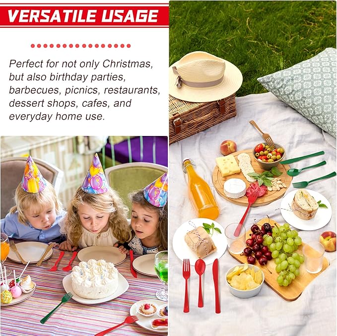 Christmas Plastic Silverware Set, 300 Pieces in Red, Green and Gold