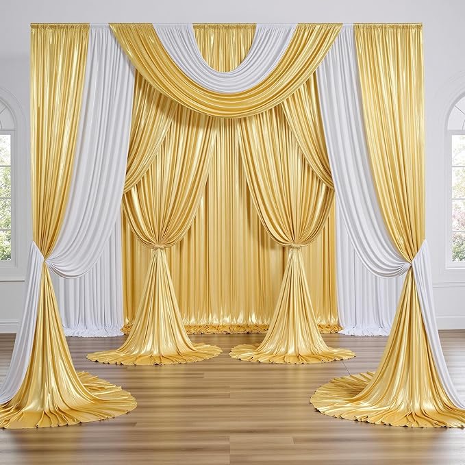 Gold Sequin Backdrop Drape, 10 Panels 5 x 10 ft, Wrinkle-Free Polyester