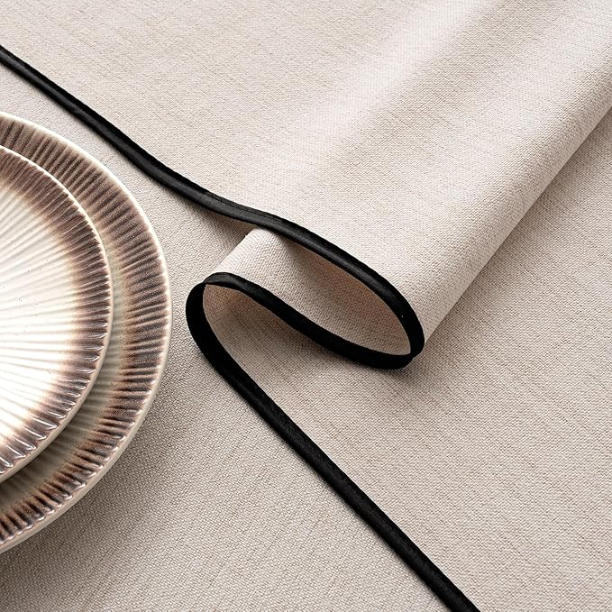 MIULEE Natural-Black Linen Tablecloth 60x104 Inch Rectangle Table Cloth Waterproof,Stain Resistant & Wrinkle Resistant for Dining Party Wedding