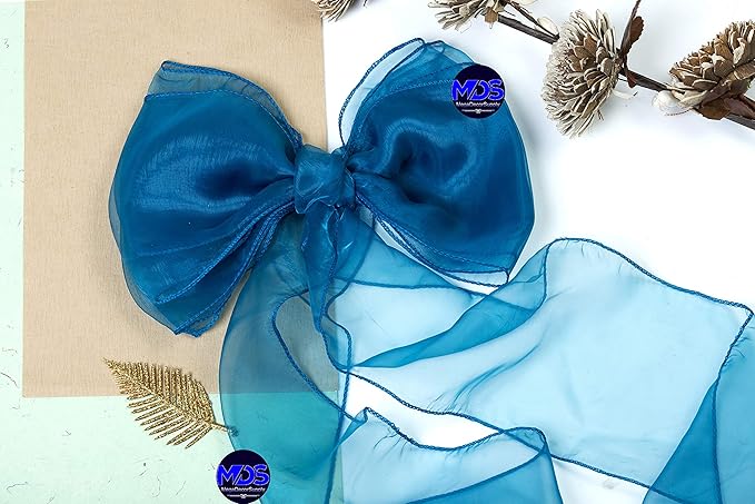 MDS Pack of 50 PCS Organza Chair Sashes Wider Dining Chair Bows Ribbon Tie Back for Wedding Party Birthday Bridal Shower Reception Event Banquet Home Chair Cover Decoration - Dark Teal