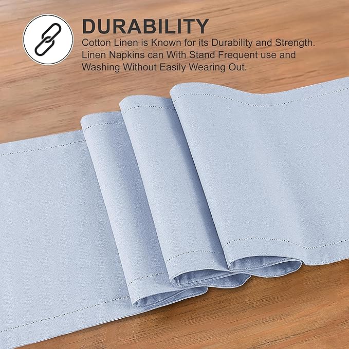 Ruvanti Linen Table Runner 72 Inches, Classic Hemstitch, Washable, Reusable, Non-Slipping, Stain Resistant- Perfect for Parties, Weddings, Dinners, Thanksgiving, Christmas, Indoor use – Arctic Ice