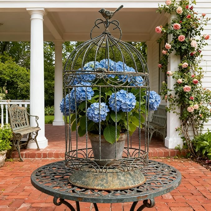 Rustic Farmhouse Metal Planter Holder Vintage Birdcage Distressed Deractive Plants Stand for Wedding Decor Party Centerpieces Garden Home Patio Outdoor Indoor Decor