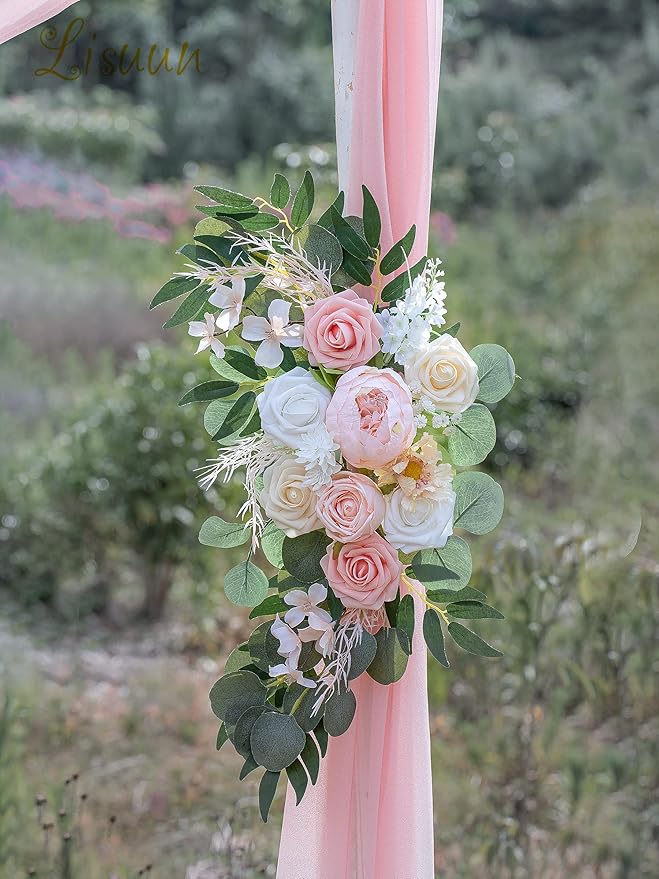 Artificial Flowers Wedding Arch Swag, 40 Inch Pink Silk Peony and Rose Set