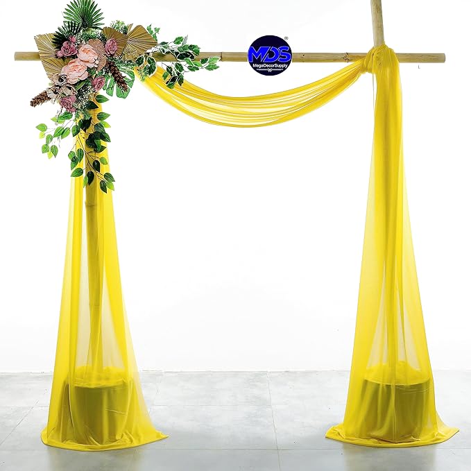 MDS Halloween Chiffon Draping Fabric - 2 Panel, 30" Wide x 20ft Long - Sheer Spooky Arbor & Canopy Drapery for Haunted House Backdrops, Party Ceilings, DIY Costumes & Themed Events - Yellow