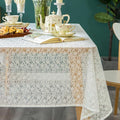 Lace Tablecloth Leaf Pattern Warp Knitting Fabric Solid White Rectangle/Oblong Table Cover for Kitchen Dining Farmhouse Wedding Party Decor Ivory, 52x70 Inch