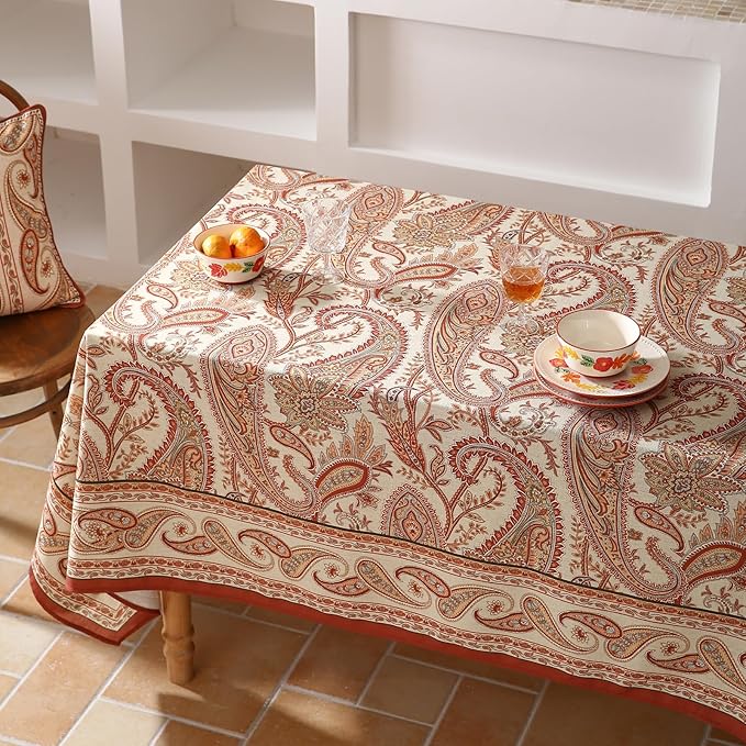 Tablecloth, Rectangular Floral, 55x87 Inch Linen-Polyester Blend