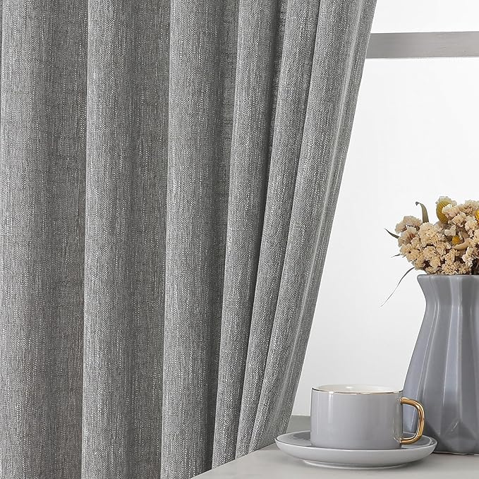 Vision Home Gray Pinch Pleated Semi Sheer Curtains Textured Light Filtering Window Curtains 95 inch for Living Room Bedroom Rayon Blended Charcoal Grey Pinch Pleat Drapes with Hooks 2 Panels 40"Wx95"L