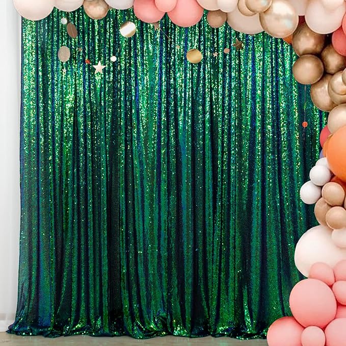 ShinyBeauty Iridescent Green Sequin Backdrop Curtain 5FTx10FT 2 Panels - Perfect for Party, Wedding & Christmas Decorations | Sparkly & Durable Photo Studio Backdrop Backgrounds