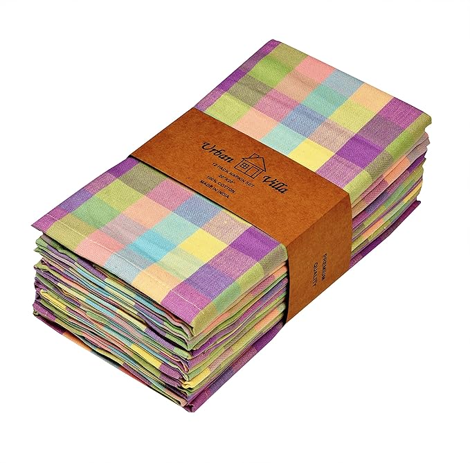 Cloth Napkins Set of 12, Square 100% Cotton, Easter Checks