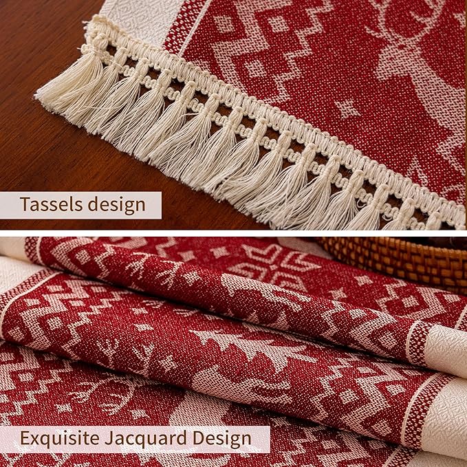 Table Runners 119 Inches,Elk Table Runner with Tassel Fringe,Christmas Table Runner for Party，Coffee Table, Festival